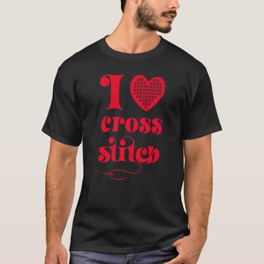 I Love Cross Stitch Heart and Needle T-shirt (Voorkant)