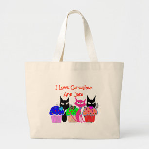 "I love cupcakes and cats" — Cupcake Lovers Gift Grote Tote Bag