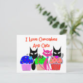 "I love cupcakes and cats" — Cupcake Lovers Gifts Briefkaart (Staand voorkant)