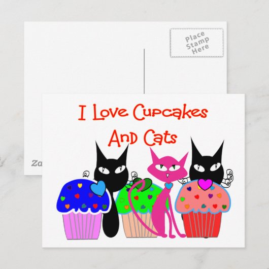 "I love cupcakes and cats" — Cupcake Lovers Gifts Briefkaart (Voorkant / Achterkant)