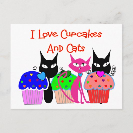"I love cupcakes and cats" — Cupcake Lovers Gifts Briefkaart (Voorkant)