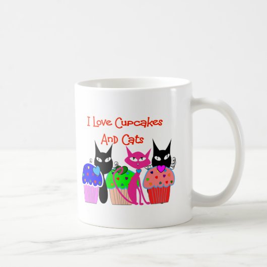 "I love cupcakes and cats" — Cupcake Lovers Gifts Koffiemok (Rechts)