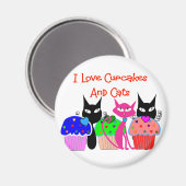 "I love cupcakes and cats" — Cupcake Lovers Gifts Magneet (Voorkant / Achterkant)