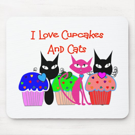 "I love cupcakes and cats" — Cupcake Lovers Gifts Muismat (Voorkant)