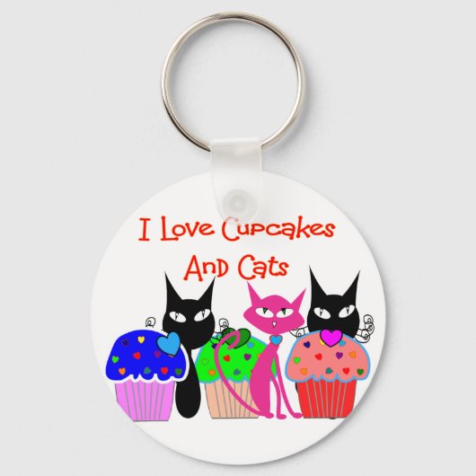 "I love cupcakes and cats" — Cupcake Lovers Gifts Sleutelhanger (Voorkant)