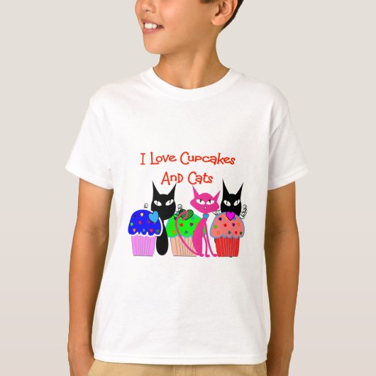 "I love cupcakes and cats" — Cupcake Lovers Gifts T-shirt (Voorkant)