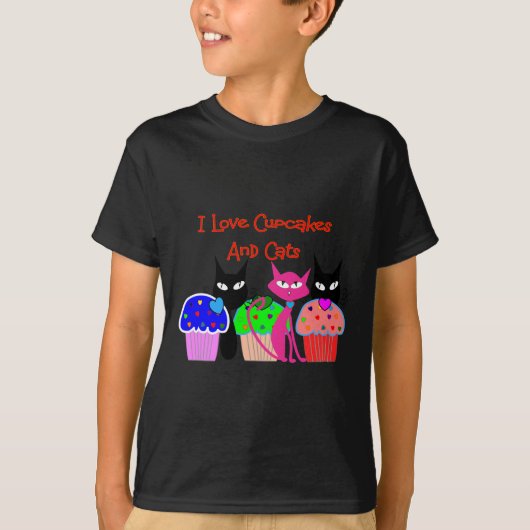 "I love cupcakes and cats" — Cupcake Lovers Gifts T-shirt (Voorkant)