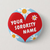 I Love Custom Sorority Name Big Heart Retro Button (Voorkant)