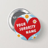 I Love Custom Sorority Name Big Heart Retro Button (Voorkant /achterkant)