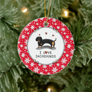 I Love Dachshunds Dachsies (zwart en tan) Cute Keramisch Ornament