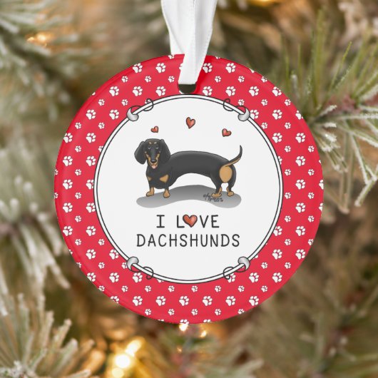 I Love Dachshunds Dachsies (zwart en tan) Cute Ornament (Boom)
