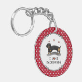 I Love Dachshunds Dachsies (zwart en tan) Cute Sleutelhanger (Voorkant Links)