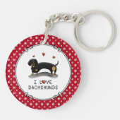 I Love Dachshunds Dachsies (zwart en tan) Cute Sleutelhanger (Achterkant)