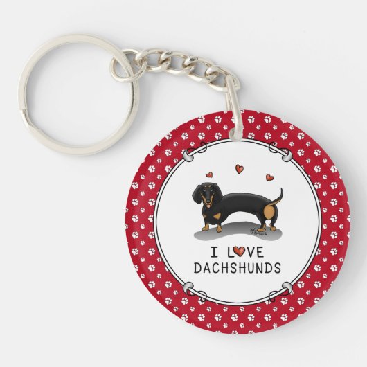 I Love Dachshunds Dachsies (zwart en tan) Cute Sleutelhanger (Voorkant)