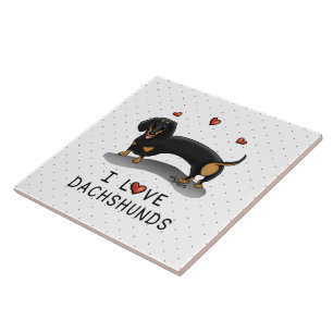 I Love Dachshunds Dachsies (zwart en tan) Cute Tegeltje