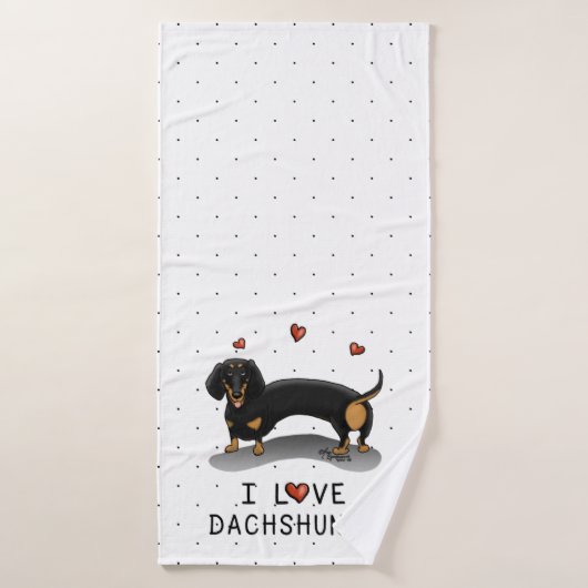 I Love Dachshunds (zwart en tan) Cute dog Bad Handdoek (Badhanddoek)