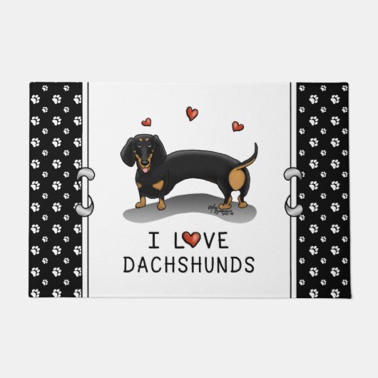 I Love Dachshunds (zwart en tan) Cute dog Deurmat (Voorkant)