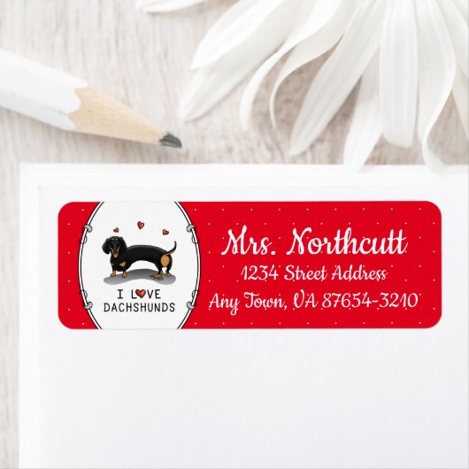 I Love Dachshunds (zwart en tan) Cute dog Etiket (Insitu)