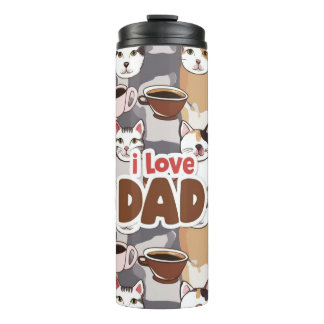 "I Love Dad" Cat & Coffee Seamless Pattern - Fathe Thermosbeker