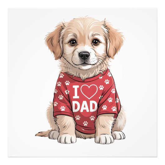 I Love Dad Cute Puppy Dog with Paw Prints Foto Afdruk (Voorkant)