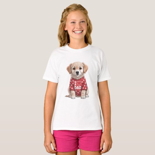I Love Dad Cute Puppy Dog with Paw Prints T-shirt (Voorkant volledig)