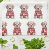 I Love Dad Cute Puppy Dog with Paw Prints Theedoek (Gevouwen)