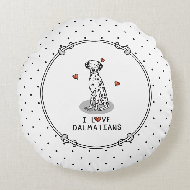 I Love Dalmatians (black 1) Hearts Fun Rond Kussen (Voorkant)