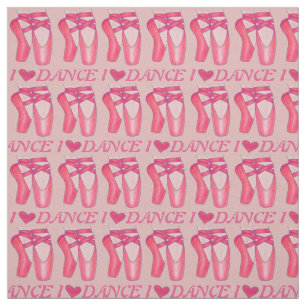 I Love Dance Pink Ballerina Ballet Toe Pointe Shoe Stof