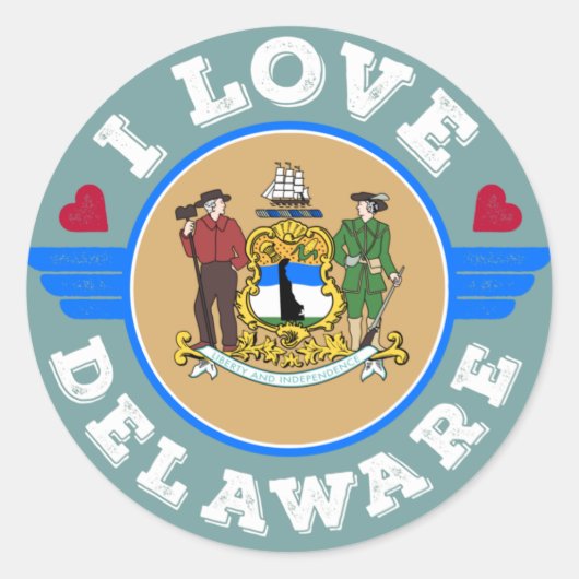 I Love Delaware State Map and Flag Ronde Sticker (Voorkant)