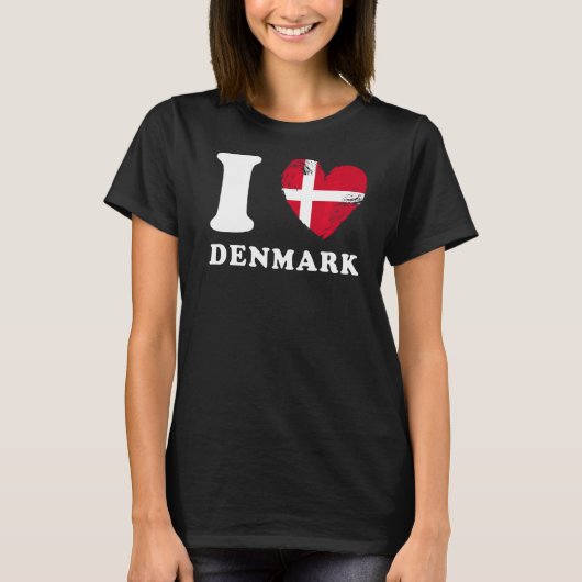 I Love Denmark Heart Flag Denmark T-shirt (Voorkant)