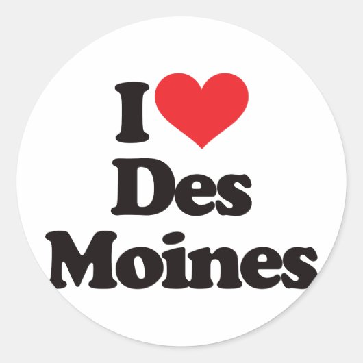 I Love Des Moines Ronde Sticker (Voorkant)