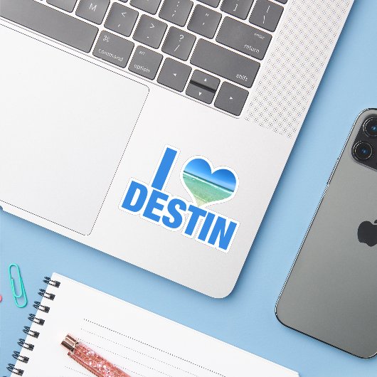 I Love Destin Florida Beach Sticker (Laptop met iPhone)