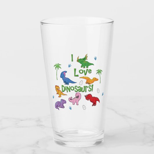 I Love Dinosaurs (Cute) Glas (Voorkant)