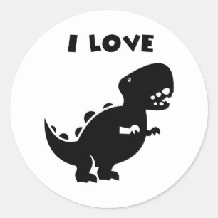 I Love Dinosaurs tyrannosaurus rex Silhouette Art Ronde Sticker