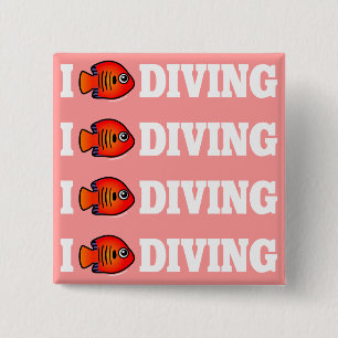 I Love Diving Vierkante Button 5,1 Cm