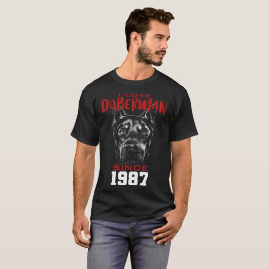 I love doberman since 1987 t-shirt (Voorkant volledig)