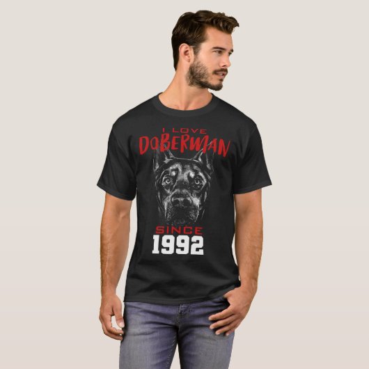I love doberman since 1992 t-shirt (Voorkant volledig)