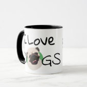 I Love Dogs Pug Cartoon and Heart Mok (Voorkant links)