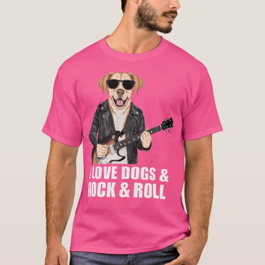I Love Dogs  Rock  Roll Labrador Playing Electric  T-shirt (Voorkant)