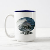 I Love Dolphins (Bottlenose Dolphin Baching) Tweekleurige Koffiemok (Links)