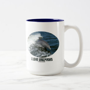 I Love Dolphins (Bottlenose Dolphin Baching) Tweekleurige Koffiemok