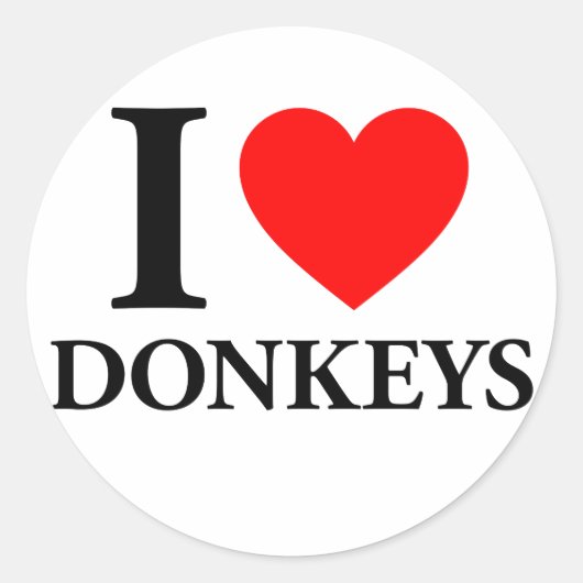 I Love Donkeys Ronde Sticker (Voorkant)