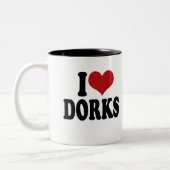 I Love dorks Tweekleurige Koffiemok (Links)