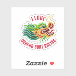 I Love Dragon Boat Racing Gold & Red Logo Sticker