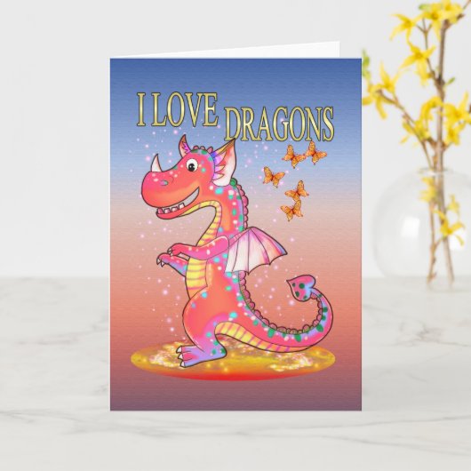 I Love Dragons, magisch design. Kaart (Gele Bloem)