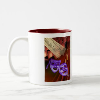 I Love Drama with drama maskers on back Tweekleurige Koffiemok