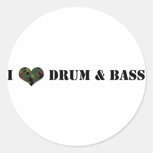 I Love Drum and Bass Ronde Sticker (Voorkant)