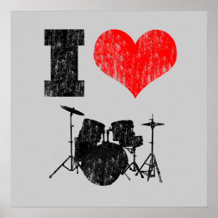 I Love Drums Distress Poster
