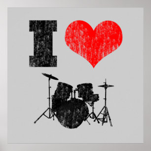 I Love Drums Distress Poster