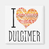 I Love Dulcimer Oranje Mandala Heart Magneet (Voorkant)